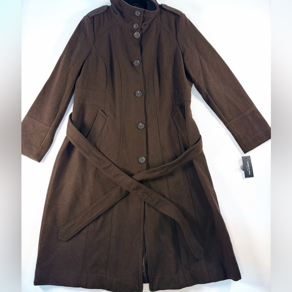 KENNETH COLE Wool Blended Trench Coat Chocolate Brown Size XL - Picture 2 of 9